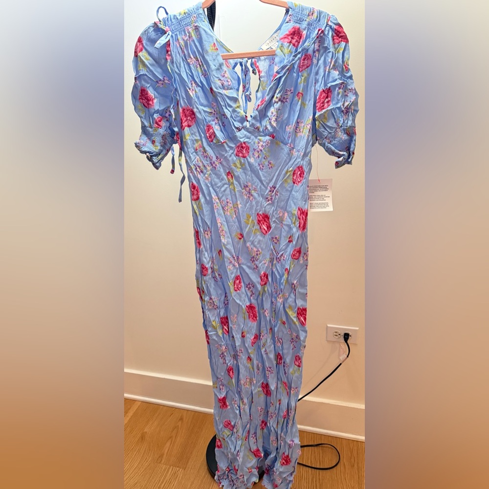 OAS Blue and Pink Floral Maxi Dress